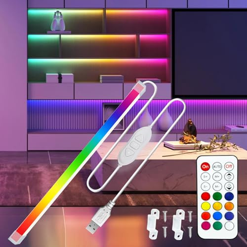 MDee Under Cabinet LED Strip Lights 5V, RGB COB LED Strips, 8W Colour Changing USB Strip Light with Remote, Dimmable, 800LM, Flexible, Ideal for TV, Cupboard, Wardrobe, Kitchen, Shelf, Closet, 0.3M
