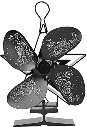 Segrehy Ventilador para chimenea accionado por calor, 4 aspas, patrón de Papá, distribución eficiente del calor, circulación de aire caliente para leña, pellets de carbón, horno de (Negra)