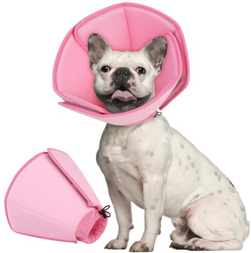 PUZAUKAL Konhalsband för hund – Mjukt elizabetanskt halsband för hundar efter operation, bekväm kon för hundar för att förhindra slickning, justerbart alternativ till hundkona för sårläkning (Rosa M)
