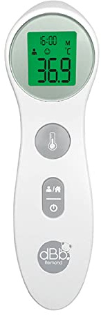dBb Remond - Thermomètre Médical Frontal Bébé - Numérique Sans Contact - Sonde Infrarouge Précise et Rapide - Écran LCD Clair - Prise Température Sécurisée - Pour Toute La Famille - Blanc & Gris