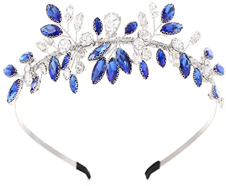 IYOU Damen Hochzeit Stirnband Blau Bling Strass Kopfschmuck Kristall Tiara Braut Haarschmuck für Bräute Abend Party Abschlussball