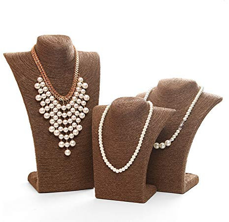 Hanfseil Büste Schmuckhalter Halskette Ständer Display Schmuckhalter Organizer Halskette Display Ständer sieraden houder (Farbe: Kaffee, Größe: Large)