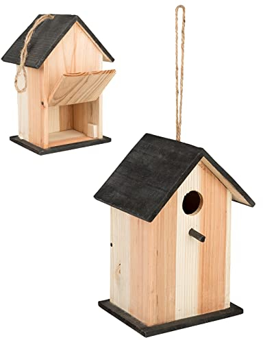 Smart-Planet Vogelhaus aus Holz - Nisthaus für Vögel mit Klappe zum Auffüllen Nistkasten 22 x 15 x 13 cm - Vogel Haus - Häuschen zum Aufhängen