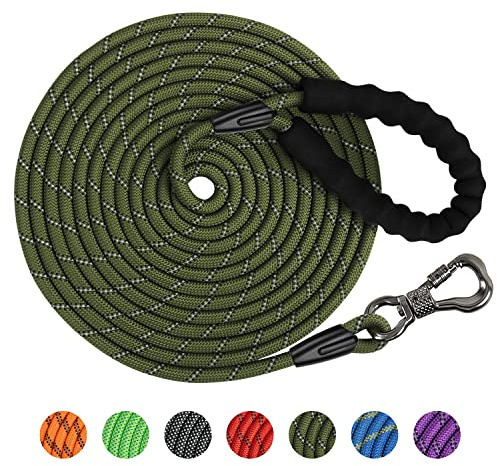 X XBEN bogserkoppel för hundar, 8 mm 15 m starkt hundkoppel med bekvämt vadderat handtag, träningskoppel löpkoppel för valpar små medelstora stora hundar, låsbar karbinhake