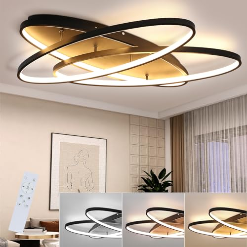 ZMH Deckenlampe LED Deckenleuchte Schlafzimmer - Schlafzimmerlampe Schwarz 2 Ring Dimmbar mit Fernbedienung 76W Modern Design Deckenbeleuchtung für Wohnzimmer Küche Büro