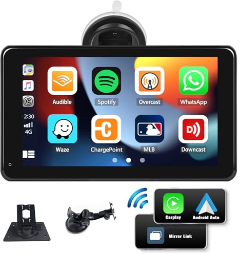 CAMECHO Wireless Carplay Android Auto Tragbarer Autoradio Stereo, 7 Zoll HD Bildschirm Auto Carplay Display mit Bluetooth Airplay Mirror Link Siri Google GPS FM AUX
