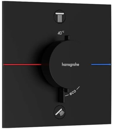 hansgrohe ShowerSelect Comfort E - Thermostat Unterputz, Armatur mit Sicherheitssperre (SafetyStop) bei 40° C, eckiges Thermostat, Mischbatterie für 2 Verbraucher, Mattschwarz