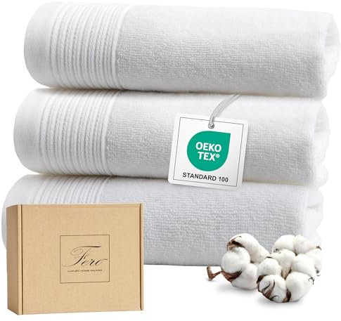Ferò Set Luxus 3 Teilig Gästehandtücher aus 100% Baumwolle Premium Low Twist, 550 g/m², Ultra Weich und Saugfähig, Oeko-TEX, Italienisches Design, Handtuch, 3 Gästehandtücher 30x50 cm, Weiß