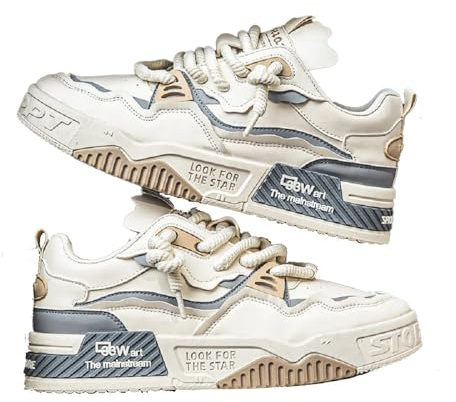 Chaussures de sport à lacets pour homme - Chaussures de skateboard - Chaussures d'extérieur décontractées - Vulcanisées, beige, 42 1/3 EU
