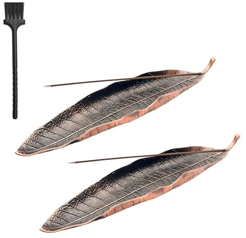2 Stück Räucherstäbchen Halter, Räucherstäbchenhalter, Blätter Ash Catcher Incense Duftstäbchen Halter mit Einem Mini-Besen für Yoga Meditation Büro Wohnkultur
