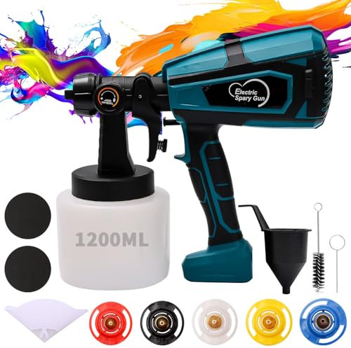 Pistola de Pintura HVLP de 800 W, Pistola de Pintura Electrica con Recipiente de 1200 ml, 5 Boquillas de Latón, Caudal Regulable sin Escalonamientos, Varios Modos de Pulverización