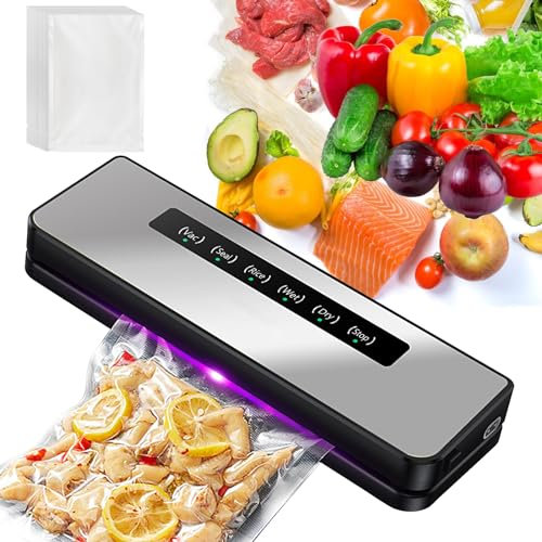 Envasadora al vacío 5 en 1, sellador al vacío automático para alimentos, máquina de sellado al vacío para alimentos secos y húmedos, hasta 8 veces más fresco con 30 bolsas de vacío