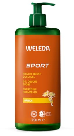 WELEDA Bio Sport XXL Duschgel vegan - Naturkosmetik Arnika Dusche für Frauen & Männer mit Rosmarin / Lavendel Duft - Hautpflege Duschseife mit Pumpspender zur Gesicht & Körper Reinigung (1x 750ml)