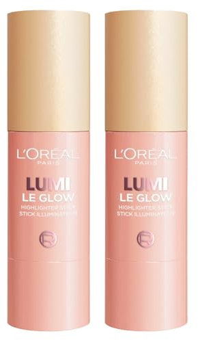 L'Oréal Paris Enlumineur Stick Lumi Le Glass Couleur Pearl Eclat Glassy Multi-Usages Visage et Corps Formule Légère et Modulable Peau Lumineuse et Radieuse - 2 Enlumineurs