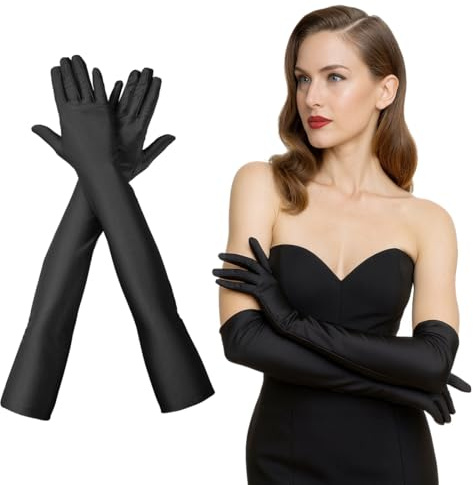 EAVUYIS Satin Handschuhe Lang, 1 Paar Handschuhe Damen Elastic Classic Abendhandschuhe Seidenhandschuhe 1920er Style Gloves für Oper, Maskerade, Cosplay-Kostüme, Halloween-Party
