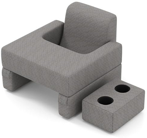 COSTWAY Lesekissen für Bett und Sofa, Bücherkissen mit Getränkehalter, ergonomisches Rückenkissen mit waschbarem Bezug, Schoßkissen, frei kombinierbares Keilkissen-Set zum Lesen und Spielen, Grau