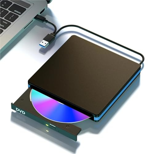 TIEOAXFT External CD/DVD Drive with Mute Design，USB 3.0/Type-C Portable CD DVD Burner Player Optical Drives for Laptops Linux Windows Mac