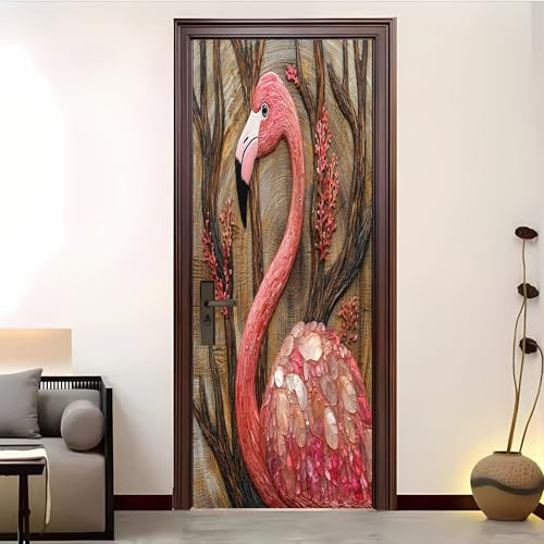Adesivo Porta In Pvc Impermeabile 80x210 cm Venatura Del Legno Di Fenicottero Animale Adesivo Porta Vinile Rimovibile Marrone Chiaro Per La Decorazione Della Casa Di Bambini e Adolescenti