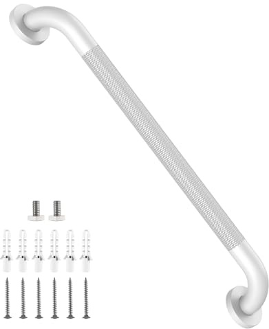 White Grab Bar 24 Inch, iHansee Anti-Slip Bathroom Grab Bar w/Knurled Texture Grip, Stainless Steel Safety Handrail for Toilet Bathtub, Wall Mounted Shower Handle Handicap Bars for Senior Elderly