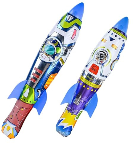 YARNOW Giocattoli Gonfiabili a Forma di Razzo 2 Pezzi da Esterno, Giocattoli Volanti per Lancio Manuale e Montaggio Semplice, Giochi All’aperto per Feste e Attività Sportive