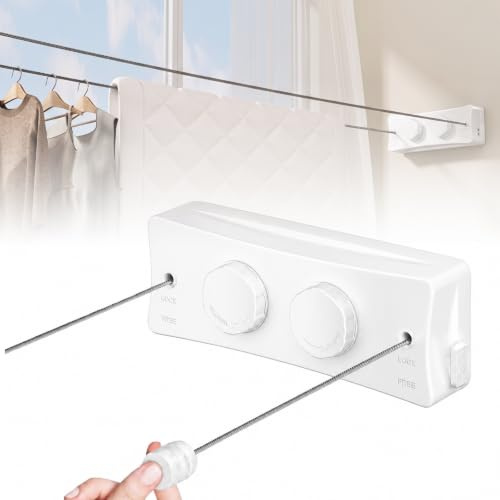 VINATO Extendable Washing Line 5.1m - 304 Stainless Steel Rustproof Load 20kg Anti Sag Automatic Reel Easy Assembly (Glue/Drill) for Indoor & Outdoor Balcony Bathroom