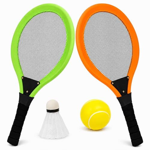 NAVOYS Kids Soft Tennis Racket Set with Ball & Shuttlecock – Lightweight Outdoor & Indoor Sports Game for Children – 2 Comfortable Grip Rackets for Garden, Beach & Family Play