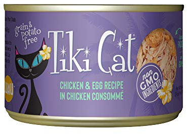 Tiki Cat Luau Shredded Meat, Chicken and Egg Recipe in Chicken Broth, Grain-Free Balanced Nutrition Wet Canned Cat Food, for All Life Stages, 6 oz. Cans (Pack of 8)