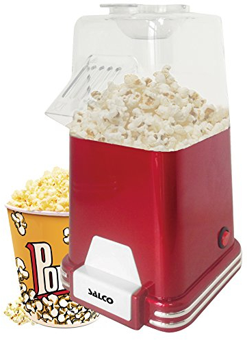 Salco Popcornmaschine | Retro Popcorn Maker im 50er-Jahre-Design | Heißluft-Technologie | Ohne Öl & Fettfrei | 1100 Watt | Schnelle Zubereitung | Rot