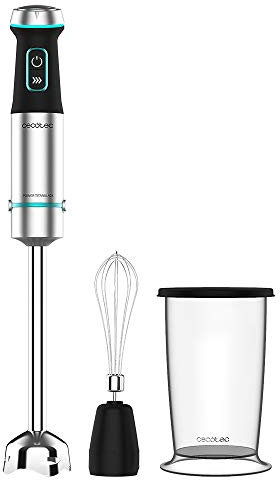 Cecotec Batidora de mano Power TitanBlack 1200 XL Cream. 1200 W, Tecnología CrossBlades con Cuchillas 4 hojas, Pie XL, Campana antisalpicaduras, Selector de velocidad, Vaso 800 ml y Varilla
