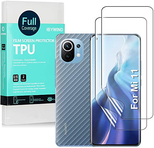 Ibywind Schutzfolie kompatibel mit Xiaomi Mi 11 5G,[Kamera Schutzfolie Metall Material][Carbon Fiber Folie für die Rückseite][Fingerabdruck kompatibel][Blasenfrei]
