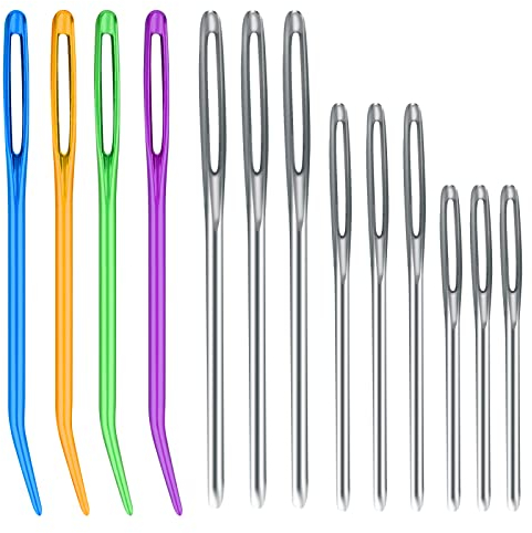 SAVITA 16pcs Stumpfe Nadeln mit Großen Augen, Garnstricknadeln aus Edelstahl Nähnadeln Wollnadeln Sewing Needles Nähnadeln Großes Öhr für Häkelprojekte (Zufällige Farben)