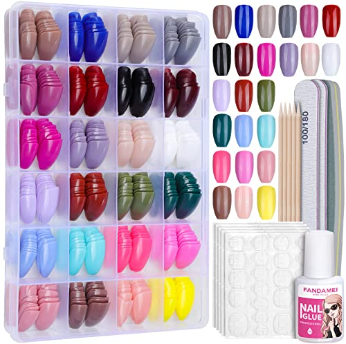 FANDAMEI 24 Farben 576 Stk. Glatte Künstliche Nägel zum Aufkleben Mittlere Länge, Coffin Falsche Nägel Gefälschte Nägel Nagelspitze Künstliche Nägel Ballerina, mit Nagelkleber Nagelsticker Nagelfeilen