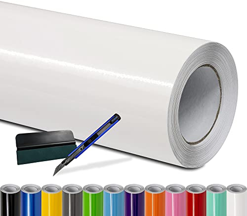 Folindo® Autofolie Weiß Glanz (15€/m²) - 100 x 152 cm - Selbstklebende Car Wrapping Folie mit Luftkanälen - inkl. Rakel & Cutter - Blasenfreie Auto Folierung - Hochwertige Vinylfolie