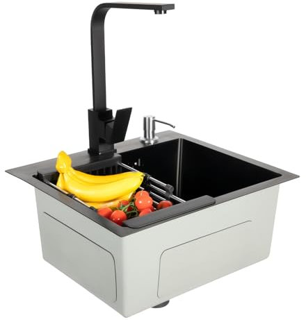 Évier de cuisine, 45 x 40 x 20 cm, en acier inoxydable, avec robinet, pour cuisine, lavabo, atelier, ferme, autoportant