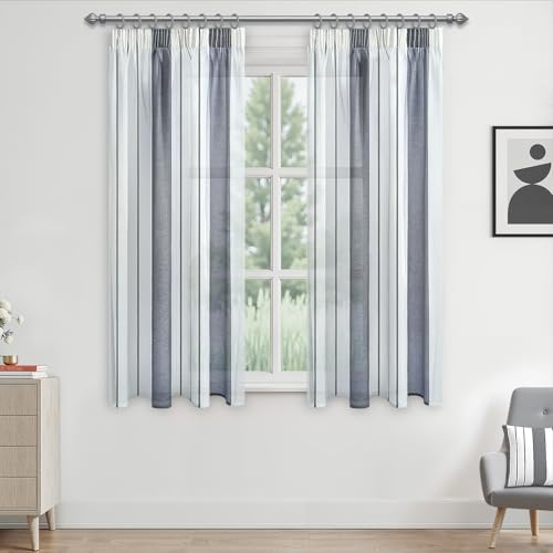 MRTREES tende con fettuccia per binario, Strisce verticali bicolore, semitrasparenti,140X160cm,2 pezzi