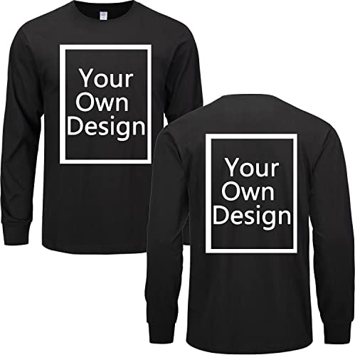 Custom Long Sleeve T Shirts for Men/Women Design Your Own Shirt Add Text Personalized Cotton Tee Printed Front/Back Black