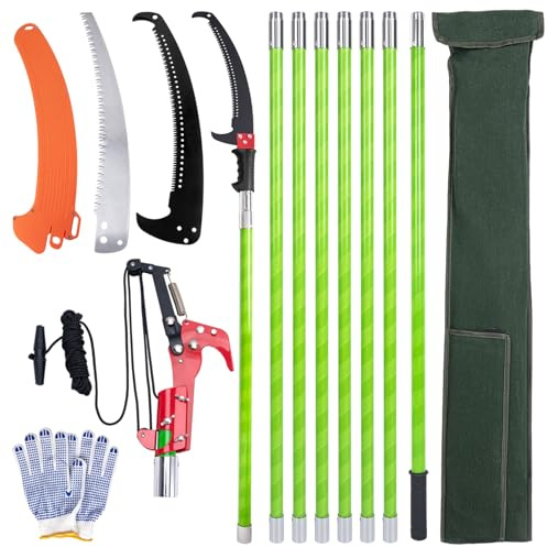 Pole Saws for Tree Trimming, 7.3-27 ft Manual Pole Saw Extendable Tree Trimmer, Long Branch Trimmer Tree Pole Pruner Saw Blades and Scissors Set for Pruning Palms and Shrubs