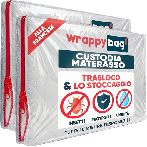 WRAPPYBAG – Custodia in Plastica per Materassi - 5 Misure Disponibili - Sacca Protettiva Impermeabile e Resistente agli Strappi - Per Traslochi, Conservazione e Trasporto - 140x200 - lotto di 2