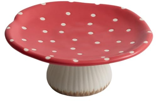 Alzata per torte a forma di fungo, in ceramica, per feste, 22,9 cm, vassoio da portata per piatti da portata, piatti da portata per pasta, tazze da caffè, torte, dessert, frutta, caramelle (vassoio