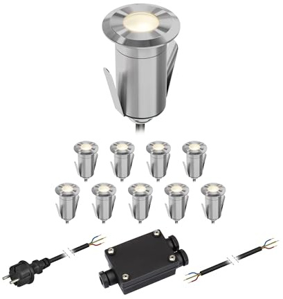 ledscom.de LED Bodeneinbauleuchte GLOX für außen, IP67, aluminium, rund, 35mm Ø, warmweiß, 10-er Set