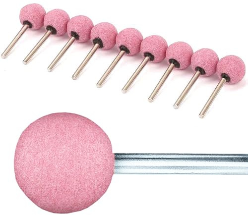 10 brocas de molienda de bola de 6 mm x 16 mm, cabeza de rueda de molienda, cabeza de rueda de corindón cromado, rebabas giratorias para piedra de cerámica, metal y lijado (rosa)