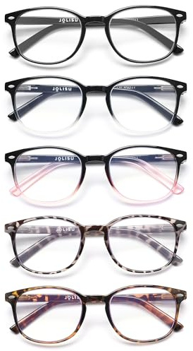 JOLISU 5er-Pack Lesebrille für Damen, blaues Licht, blockierend, Computerleser, Federscharnierbrille (2,00)