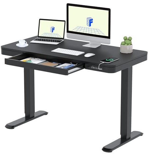 FLEXISPOT Q3 Standing Desk, Home Office Electric Height Adjustable Sit-Stand Desk with Drawer & Fast USB Charger (Black, 120 x 60 cm)