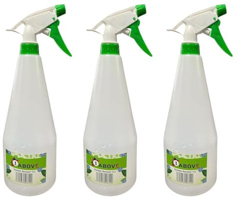 1ABOVE Pack of 3 Plastic Water Spray Bottle | 1000ml Spray Bottles for Home Cleaning and Gardening | Plant Watering Sprayer | Adjustable Mode | Refillable Mist Spray Bottle for Hair (3)