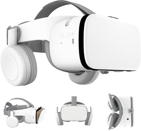VR Headset for Phone, Virtual Reality Glasses with Bluetooth Headphones for Adults and Kids Play 3D VR Games Movies (White VR Only)