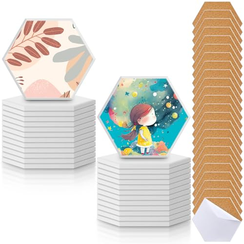 Zopeal 48 Pcs Ceramic Tiles for Crafts Coasters Include Unglazed White Ceramic Tiles with Cork Backing Pads Use with Alcohol Ink Acrylic Pouring for DIY Project Gift (Hexagon)