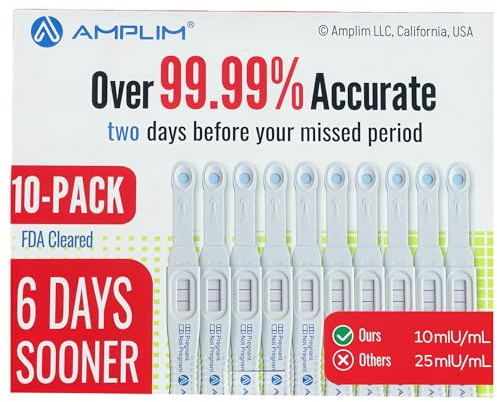 Amplim Pregnancy Test Sticks, HCG Early Detection 6 Days Sooner, Extra Sensitive 10mIU/mL Over 99.99% Accurate, Fast Clear Results in Minutes, Easy Midstream Home Use, 10 Count