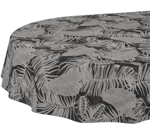 Nappe en Toile cirée Lavable, Facile d'entretien, imperméable, Effet Lotus, Nappe de Jardin, Motif Tropical de Nuit, Ovale, 220 x 140 cm, Bord coupé