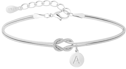 J.Fée Bracciale Donna con Iniziali Bracciale Nodo Bracciali Donna Argento 925 Bracciali Donna Argento Iniziale,Regalo Donna Regalo Amica Fidanzata Coppia A
