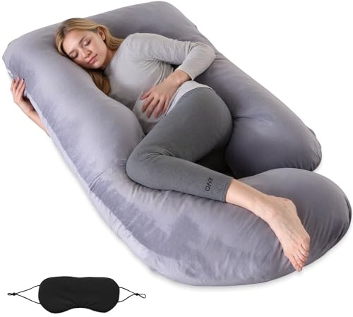 TOSUTO Almohada Embarazada,Cojin Embarazo,Almohada Embarazada para Dormir en Forma de J,Almohada de Cuerpo Completo con Funda de Terciopelo Extraíble y Lavable y Antifaz,80x120x180 cm(Gris)